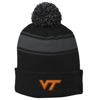 Virginia Tech Primary Logo Stripe Pom Pom Beanie