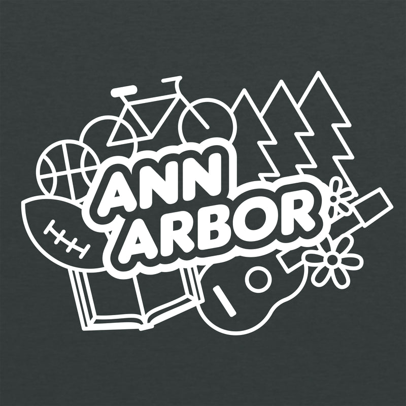 Ann Arbor Collage Youth Sponge Fleece Crewneck - Dark Grey Heather