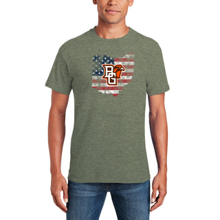 BGSU Patriotic State Silhouette T-Shirt - Heather Military