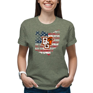 BGSU Patriotic State Silhouette T-Shirt - Heather Military
