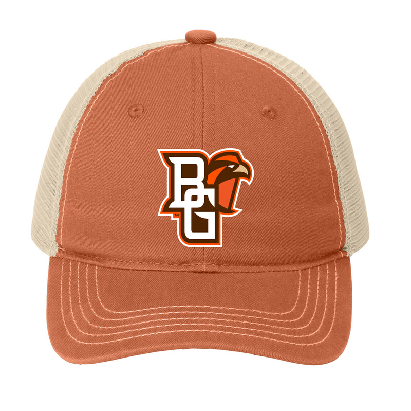 BGSU Primary Logo Super Soft Mesh Back Cap - Burnt Orange/Stone