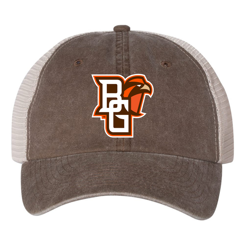 BGSU Primary Logo Pigment-Dyed Trucker Hat - Brown/Stone