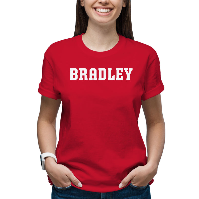 Bradley University Braves Basic Block Cotton Short Sleeve T Shirt - Red
