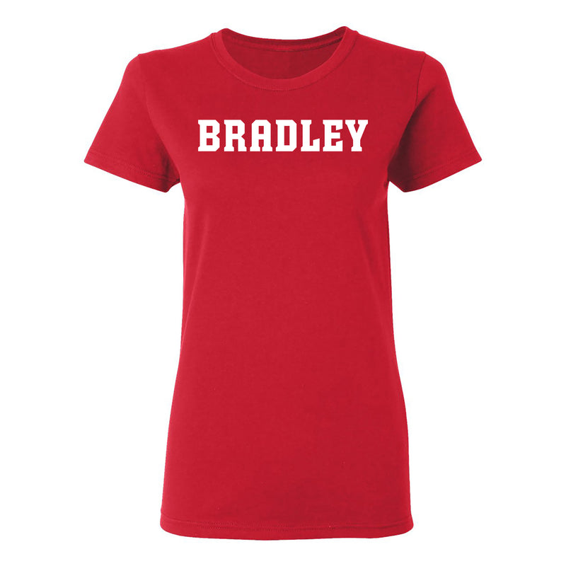 Bradley University Braves Basic Block Cotton Short Sleeve Womens T Shirt - Red