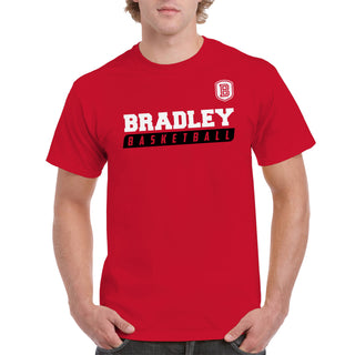 Bradley University Braves Basketball Slant Basic Cotton Short Sleeve T Shirt - Red