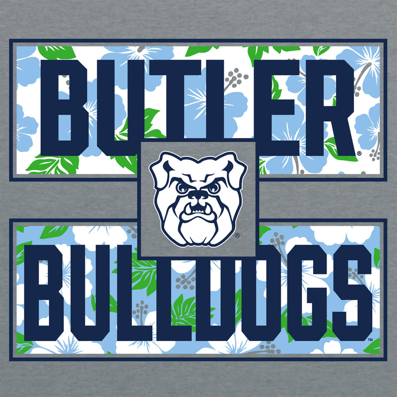 Butler University Bulldogs Hibiscus Pattern Blocks Basic Cotton Short Sleeve T Shirt - Graphite Heather