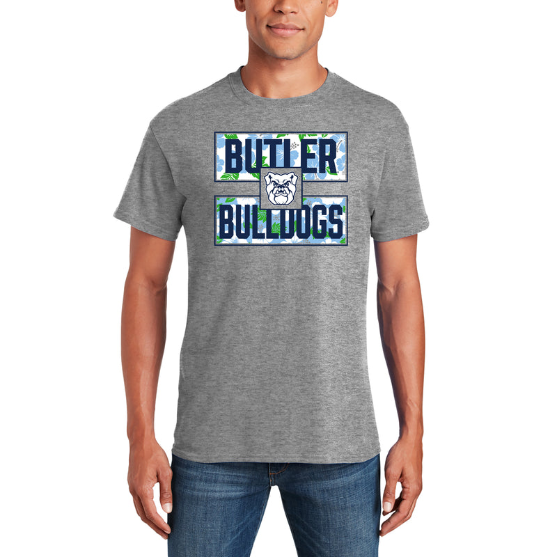 Butler University Bulldogs Hibiscus Pattern Blocks Basic Cotton Short Sleeve T Shirt - Graphite Heather
