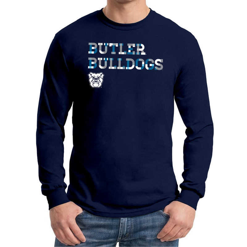 Butler University Bulldogs Patchwork Cotton Long Sleeve T Shirt - Navy