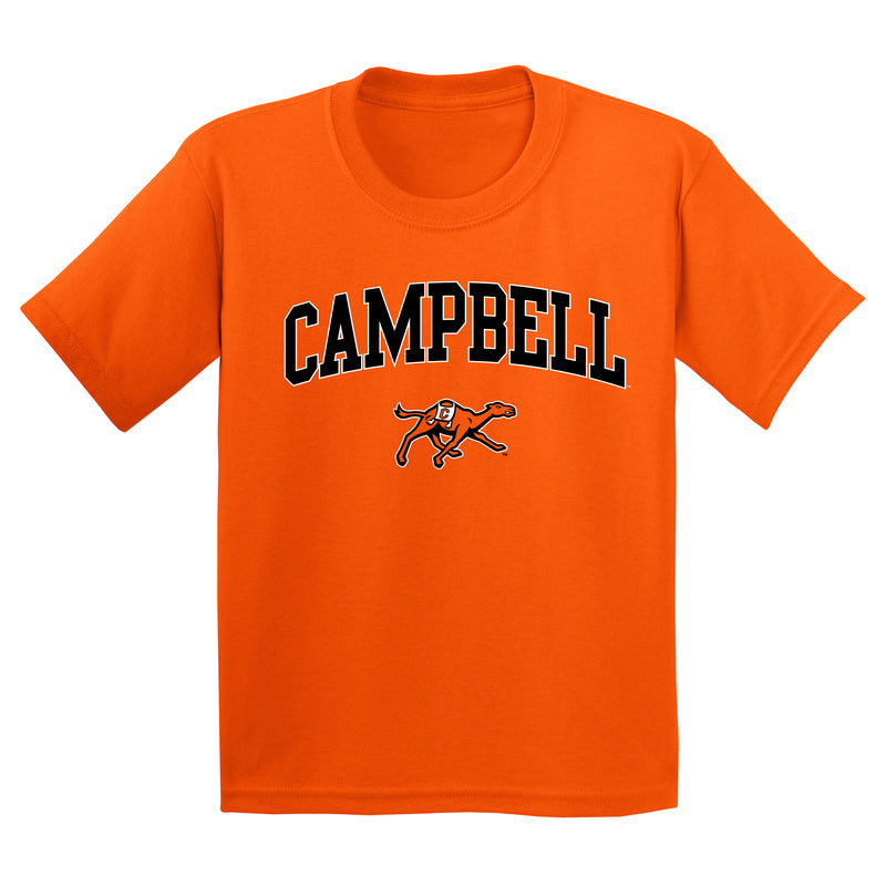 Campbell University Fighting Camels Arch Logo Basic Cotton Youth Short Sleeve T-Shirt - Orange