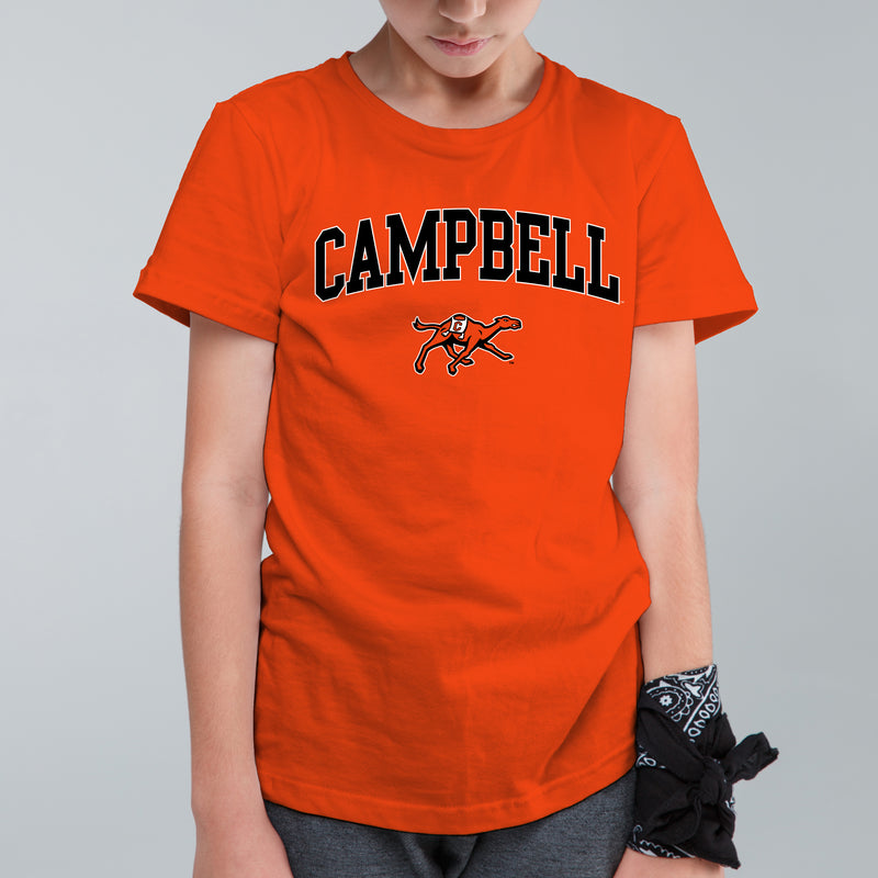 Campbell University Fighting Camels Arch Logo Basic Cotton Youth Short Sleeve T-Shirt - Orange