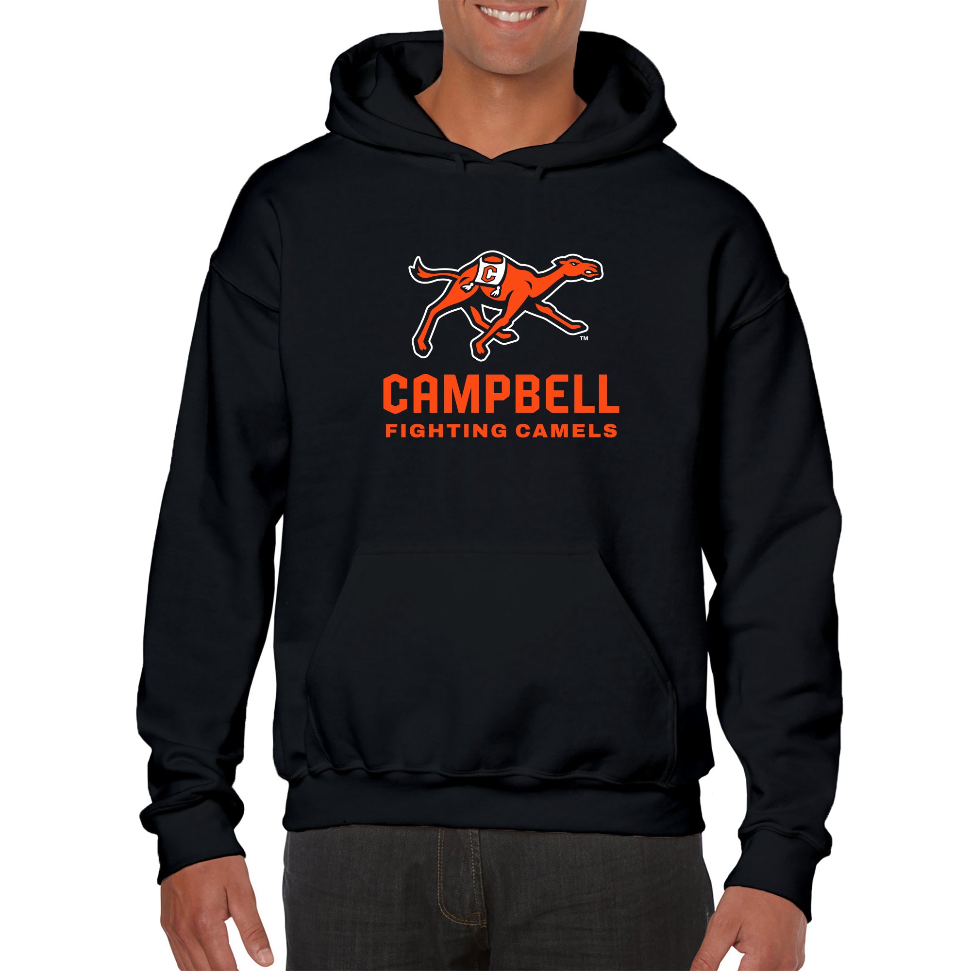 Campbell University Fighting Camels Primary Logo Heavy Cotton Blend Hoodie in Black | Size: Medium