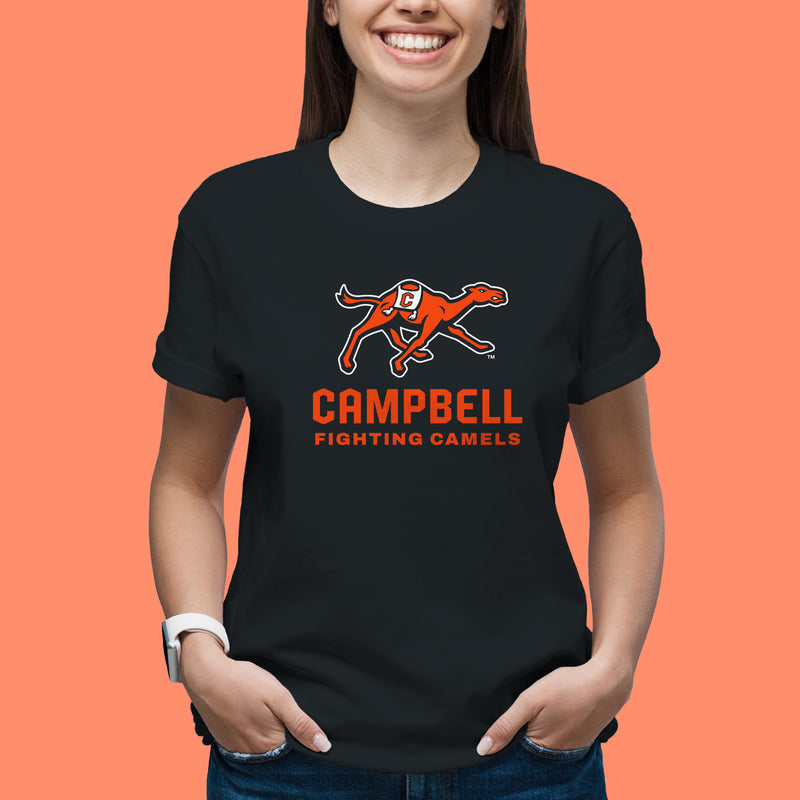 Campbell University Fighting Camels Primary Logo Basic Cotton Short Sleeve T-Shirt - Black
