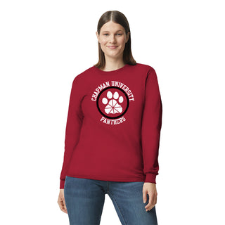 Chapman University Panthers Distressed Circle Logo Long Sleeve T-Shirt - Cardinal