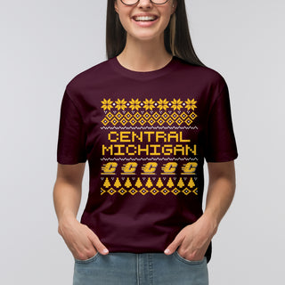 Central Michigan Holiday Sweater T-Shirt - Maroon