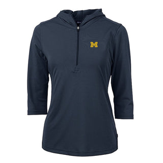 Cutter & Buck Michigan Women's Virtue Eco Pique Recycled Half Zip Pullover Hoodie Navy