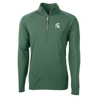 Cutter & Buck MSU Men's Adapt Eco Knit Stretch Recycled Quarter Zip Pullover Green [CB]