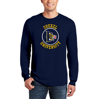 Drexel University Dragons Distressed Circle Logo Long Sleeve - Navy