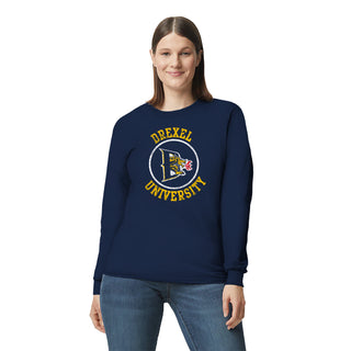 Drexel University Dragons Distressed Circle Logo Long Sleeve - Navy