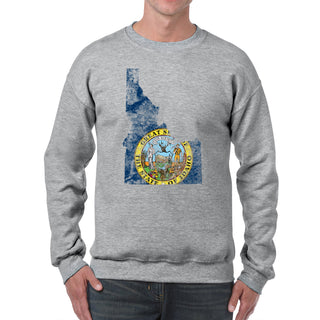 Idaho Distressed State Flag Outline Crewneck Sweatshirt - Sport Grey