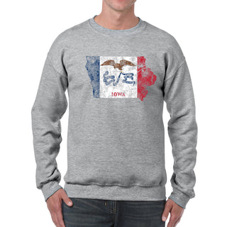 Iowa Distressed State Flag Outline Crewneck Sweatshirt - Sport Grey