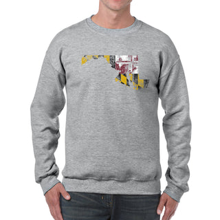Maryland Distressed State Flag Outline Crewneck Sweatshirt - Sport Grey