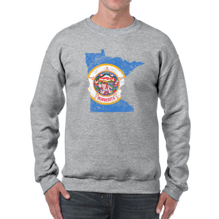 Minnesota Distressed State Flag Outline Crewneck Sweatshirt - Sport Grey