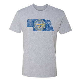 Nebraska Distressed State Flag Outline NLA T-Shirt - Heather Grey