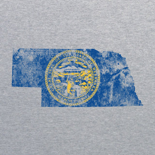 Nebraska Distressed State Flag Outline Crewneck Sweatshirt - Sport Grey