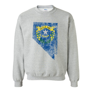 Nevada Distressed State Flag Outline Crewneck Sweatshirt - Sport Grey