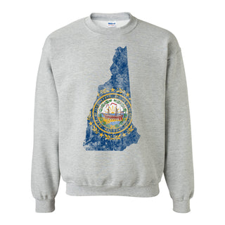 New Hampshire Distressed State Flag Outline Crewneck Sweatshirt - Sport Grey