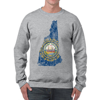 New Hampshire Distressed State Flag Outline Crewneck Sweatshirt - Sport Grey
