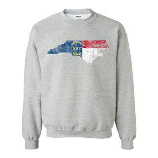 North Carolina Distressed State Flag Outline Crewneck Sweatshirt - Sport Grey