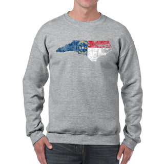 North Carolina Distressed State Flag Outline Crewneck Sweatshirt - Sport Grey