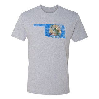 Oklahoma Distressed State Flag Outline NLA T-Shirt - Heather Grey