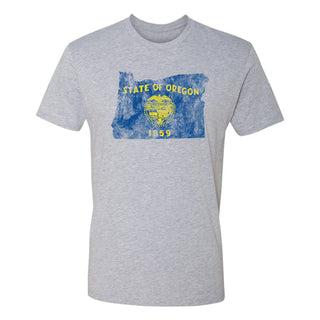 Oregon Distressed State Flag Outline NLA T-Shirt - Heather Grey
