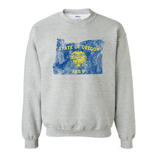 Oregon Distressed State Flag Outline Crewneck Sweatshirt - Sport Grey