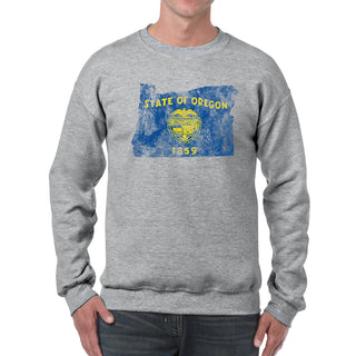 Oregon Distressed State Flag Outline Crewneck Sweatshirt - Sport Grey