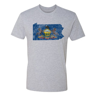Pennsylvania Distressed State Flag Outline NLA T-Shirt - Heather Grey
