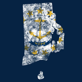 Rhode Island Distressed State Flag Outline Crewneck Sweatshirt - Navy