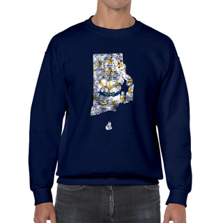 Rhode Island Distressed State Flag Outline Crewneck Sweatshirt - Navy