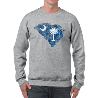 South Carolina Distressed State Flag Outline Crewneck Sweatshirt - Sport Grey
