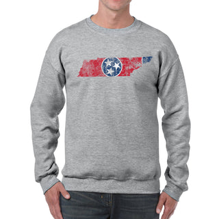 Tennessee Distressed State Flag Outline Crewneck Sweatshirt - Sport Grey