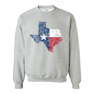 Texas Distressed State Flag Outline Crewneck Sweatshirt - Sport Grey