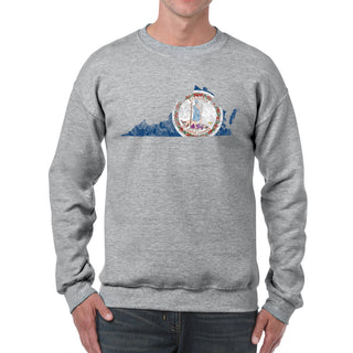 Virginia Distressed State Flag Outline Crewneck Sweatshirt - Sport Grey