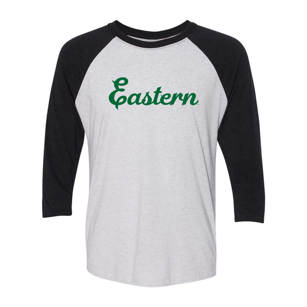Eastern Michigan Script Logo Triblend 3/4 Sleeve Raglan - Heather