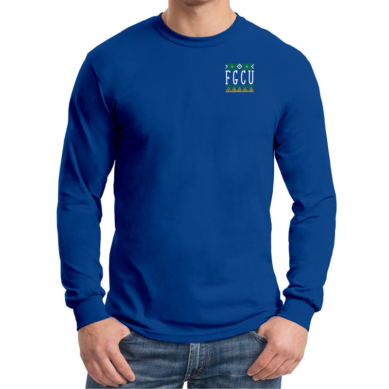 Florida Gulf Coast University Eagles Aztec Pattern Emblem Long Sleeve T Shirt - Royal
