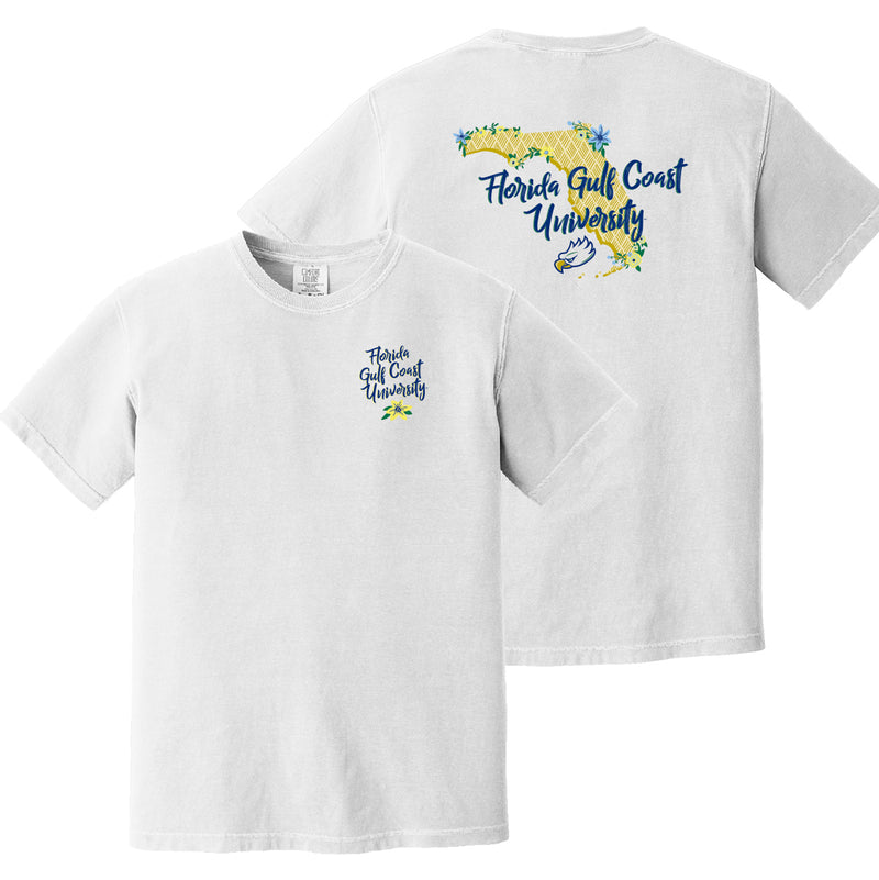 Florida Gulf Coast University Eagles Floral State Comfort Colors Short Sleeve T Shirt - White
