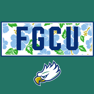Florida Gulf Coast University Eagles Hibiscus Pattern Blocks Basic Cotton Short Sleeve T Shirt - Kelly