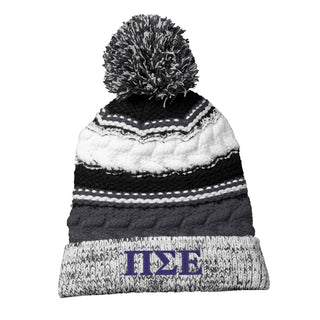 Pi Sigma Epsilon Greek Letter Pom Pom Team Beanie - Iron Grey / Black / White