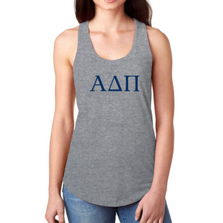 Alpha Delta Pi Greek Letter Block Racerback Tank - Heather Grey